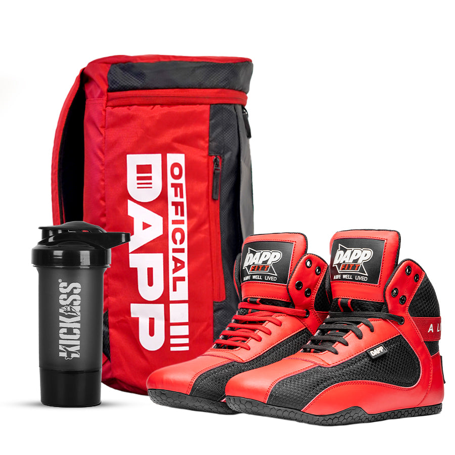 DAPP ActiveKit Weightlifting RedBlack Shoes and Athletic Duffle Bag Red